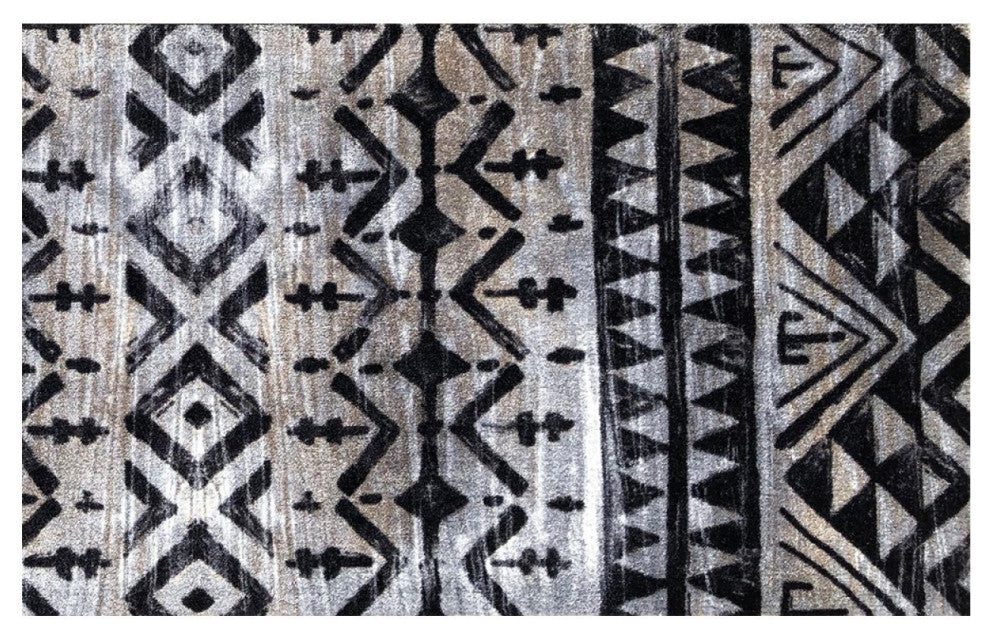 2' x 4' Black and Gray Aztec Washable Floor Mat