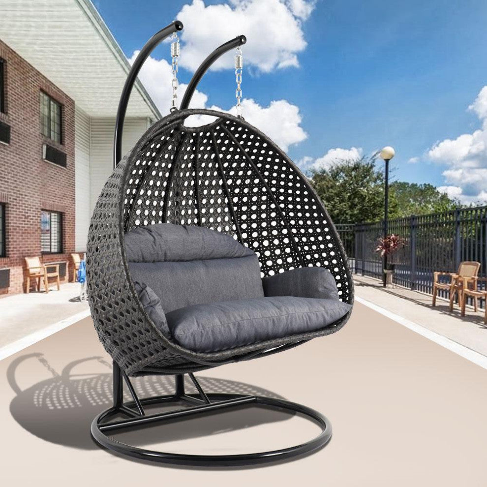 LeisureMod Wicker Hanging 2 person Egg Swing Chair With Outdoor Cover