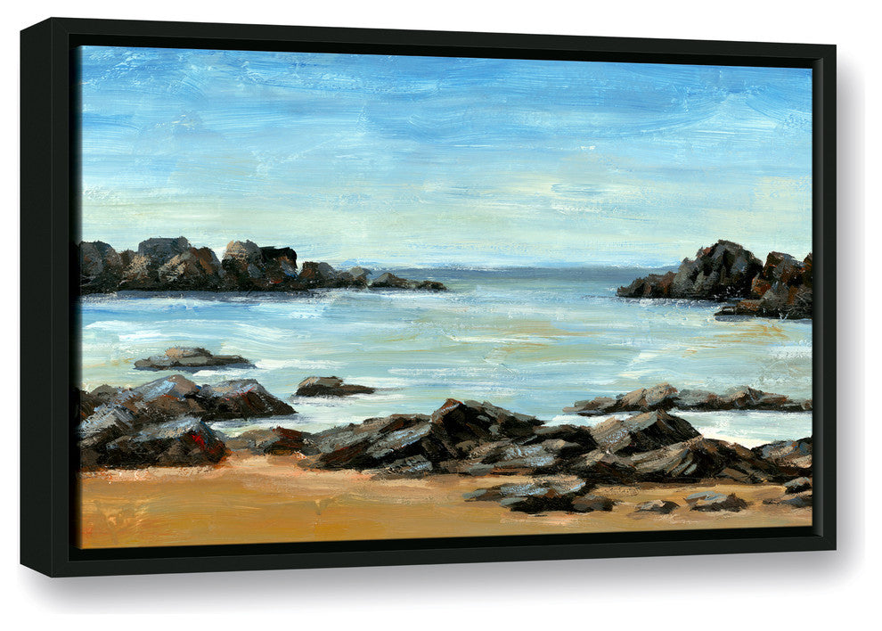 Rocky Beach Landscape 16x24 Black Floating Framed Canvas
