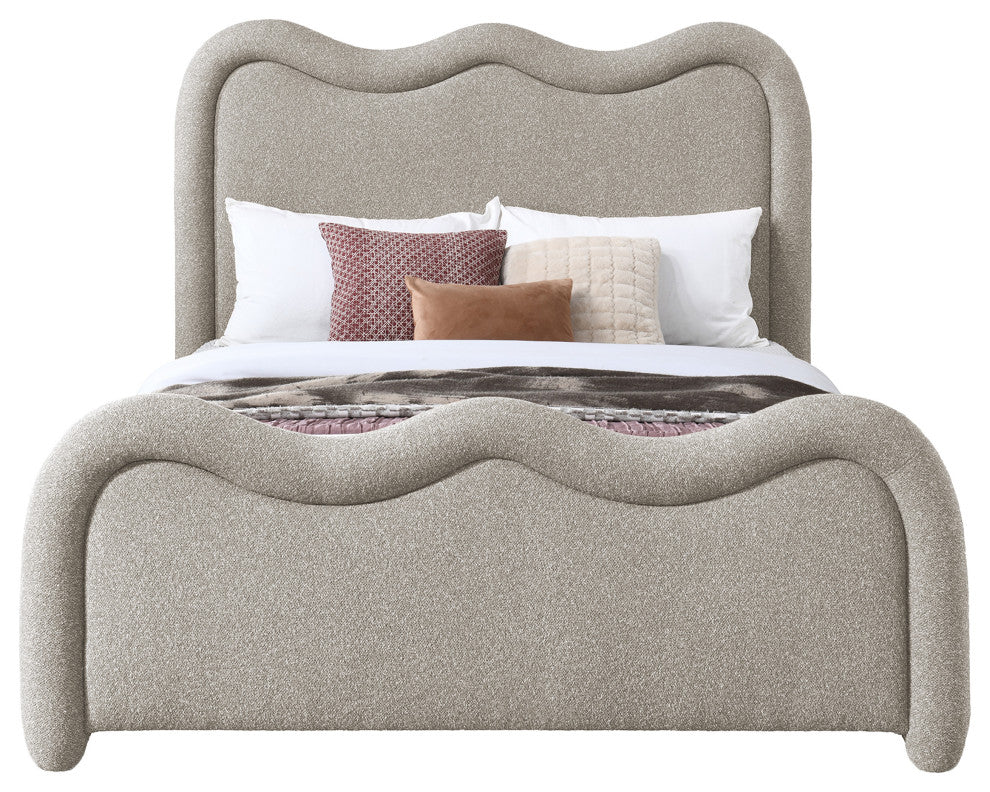 Gavin Upholstered Bed, Beige, Full, Chenille Fabric