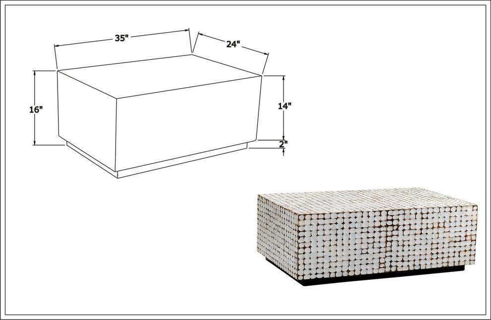 East at Main Dellwood White Coconut Shell Inlay Rectangle Coffee Table