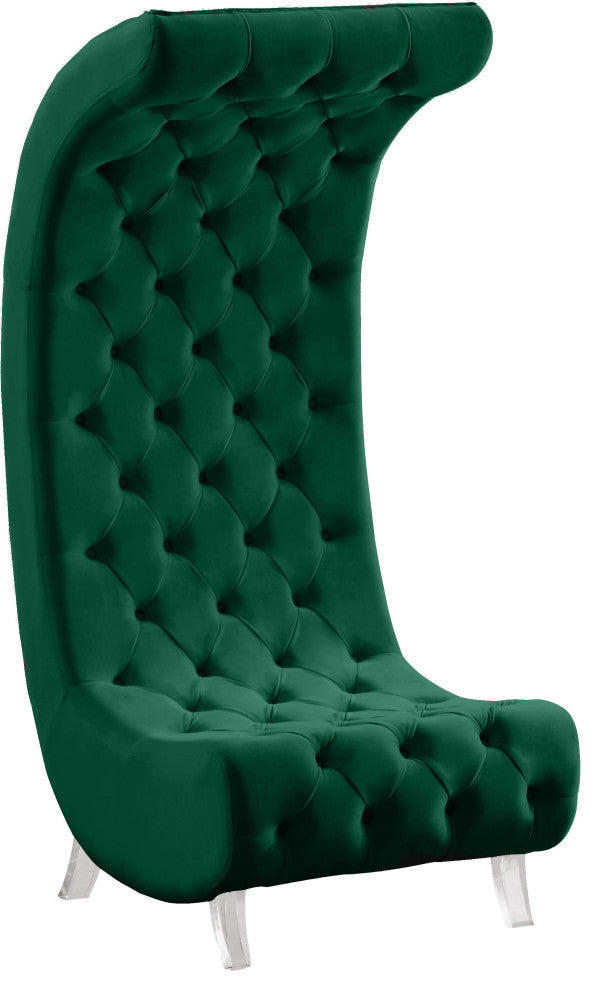 Crescent Velvet Upholstered Rounded Accent Chair, Green