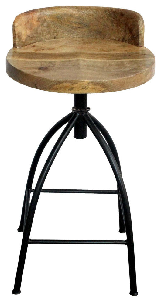 Industrial Style Adjustable Swivel Bar Stool With Backrest, 25-31 Inch