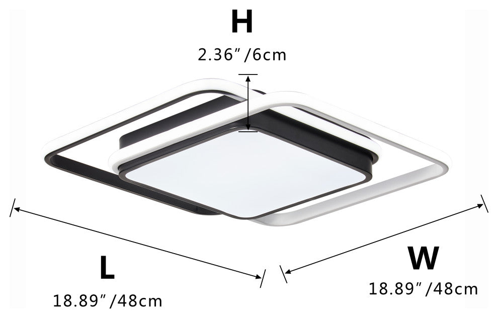 2-Light LED Rectangular Flush Mount Ceiling Light Fixture, Black & White