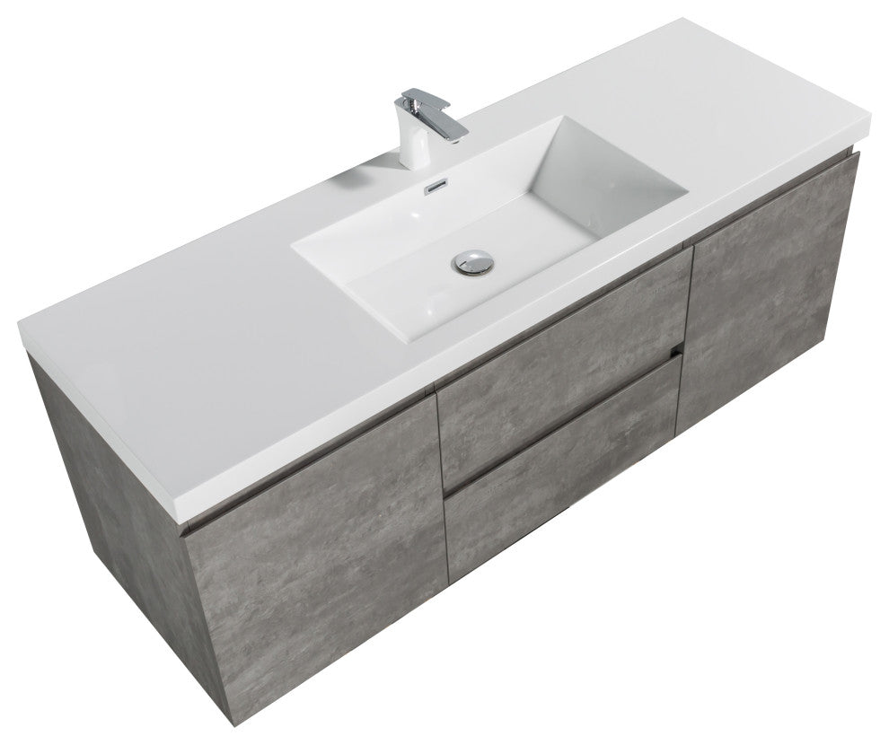 Alma -Pre 60" Single Sink Vanity With Integrated Sink, Cement Grey