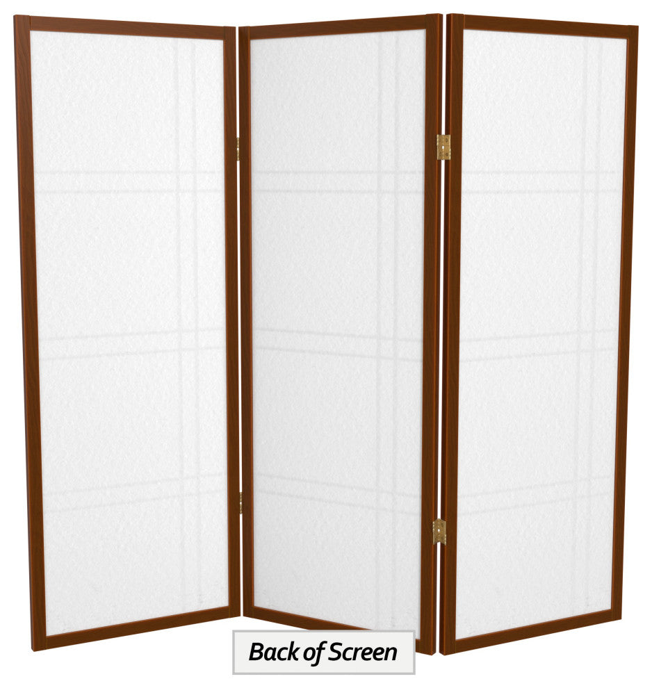 4' Tall Double Cross Shoji Screen, Walnut, 3 Panels