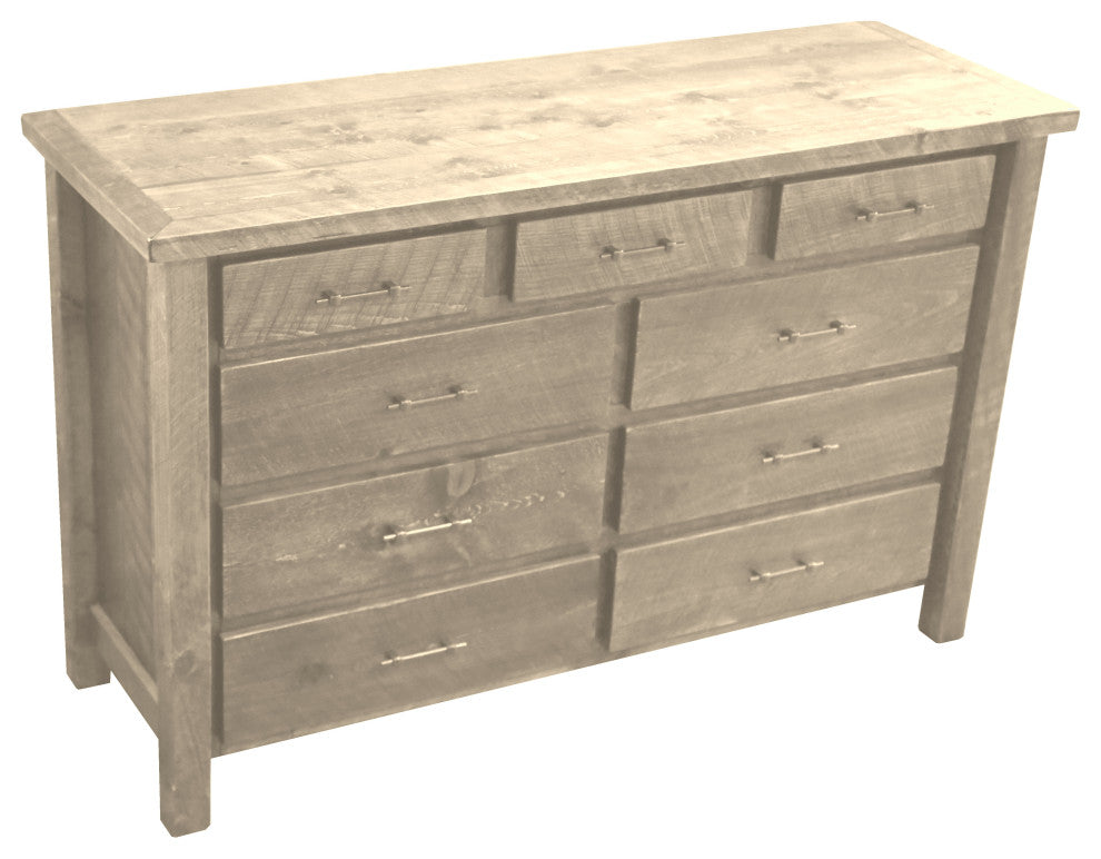 Barnwood Style Timber Peg 9-Drawer Dresser, Frost