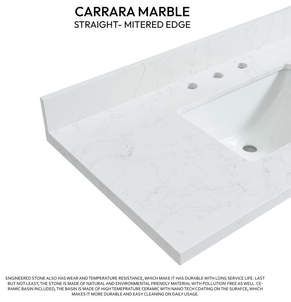 Jaen Composite Stone Vanity Top With Ceramic Sink, Grain White, 43"