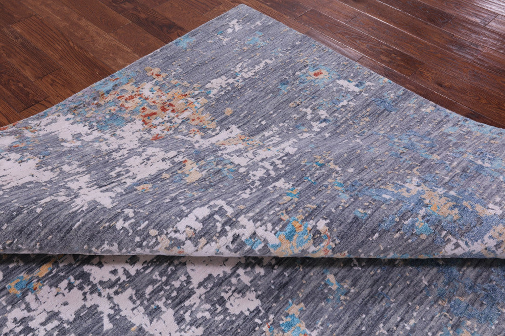 8' 2" X 10' 2" Hand-Knotted Abstract Wool & Silk Rug - Q13518