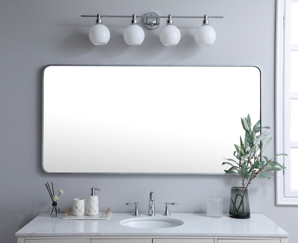 Ellis Soft Corner Metal Rectangular Mirror, Silver, 30"x60"