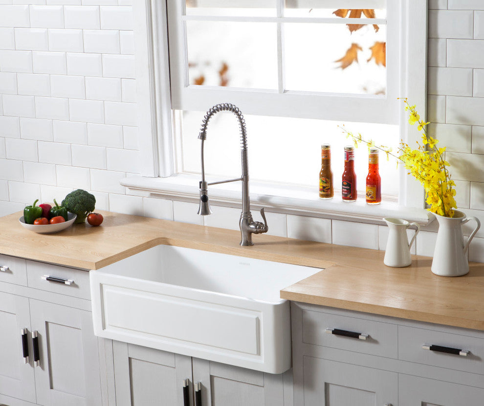 Solid Surface White Stone Front Farmhouse Single Bowl Kitchen Sink, Matte White