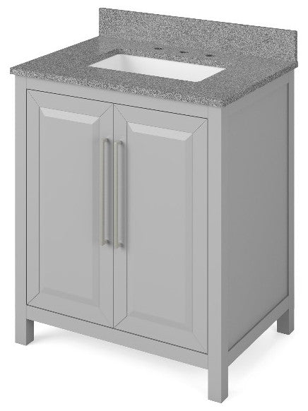 Cade Transitional 30" Grey Bathroom Vanity, Steel Grey Cultured Marble Vanity To