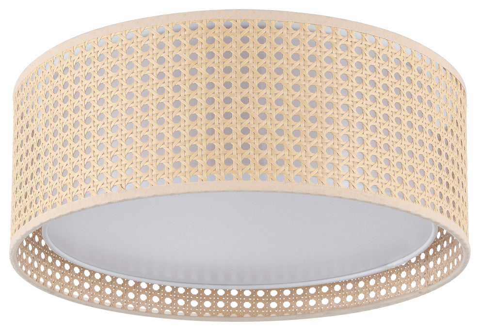 3-Light Rattan Drum Flush Mount Ceiling Light