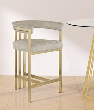 Marcello Upholstered Counter Stool, Stone, Velvet, Brushed Brass