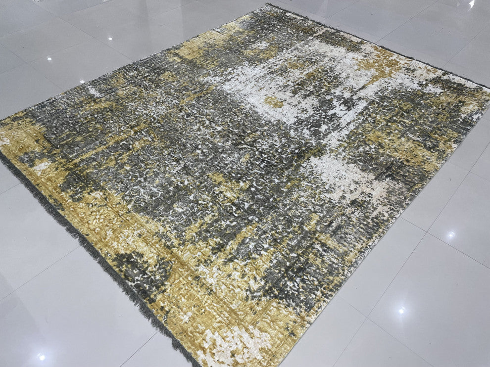 Hand-Knotted Wool Ivory/Gold Transitional Modern Modern Rug, 7' X 9'