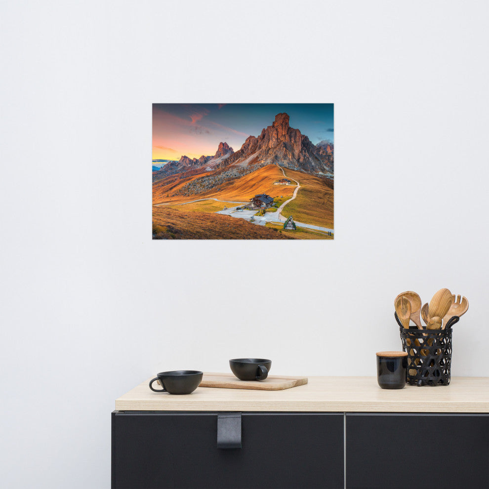 Sunset at Alpine Mountain Pass Rural Landscape Photo Wall Art Print, 18" X 24"
