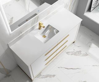 Alma Kathyia Freestanding Bath Vanity, Gold Hardware, 60" Single Sink