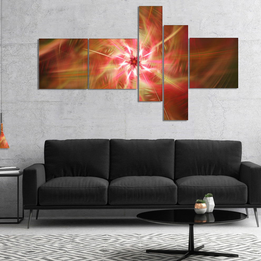 Rotating Brown Bright Fireworks, Floral Canvas Art Print, 60"x32", 5 panels