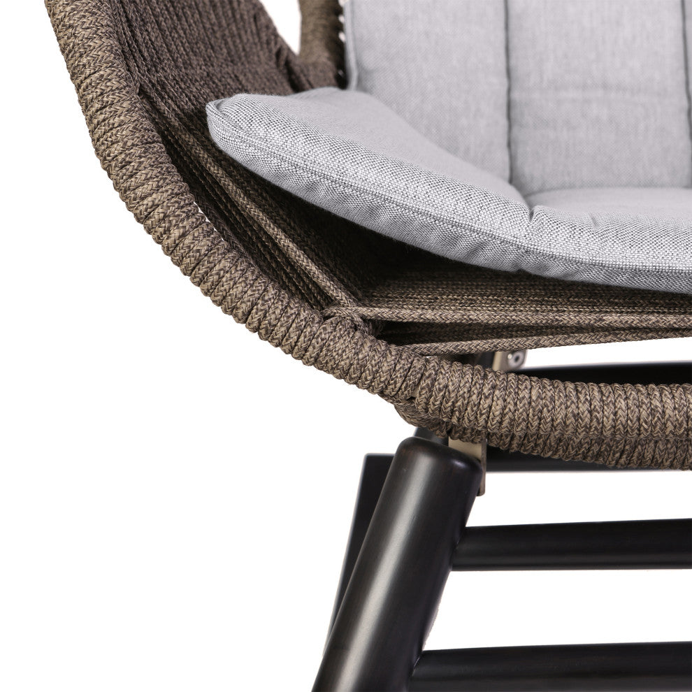 Fanny Outdoor Patio Rocking Chair, Dark Eucalyptus Wood And Truffle Rope, Dark Eucalyptus