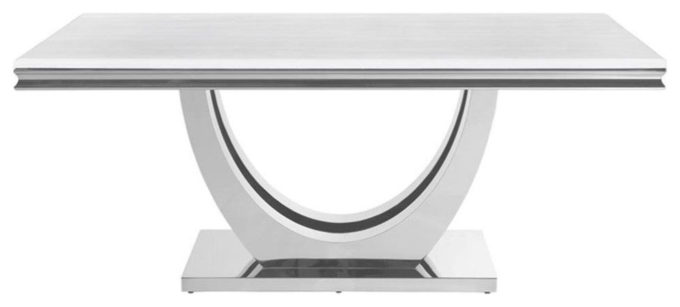 Maklaine 5-piece Modern Metal Base Dining Room Set in White and Chrome