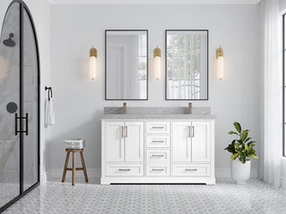Boston 60 Double Bathroom Vanity in White 2" Pearl Gray