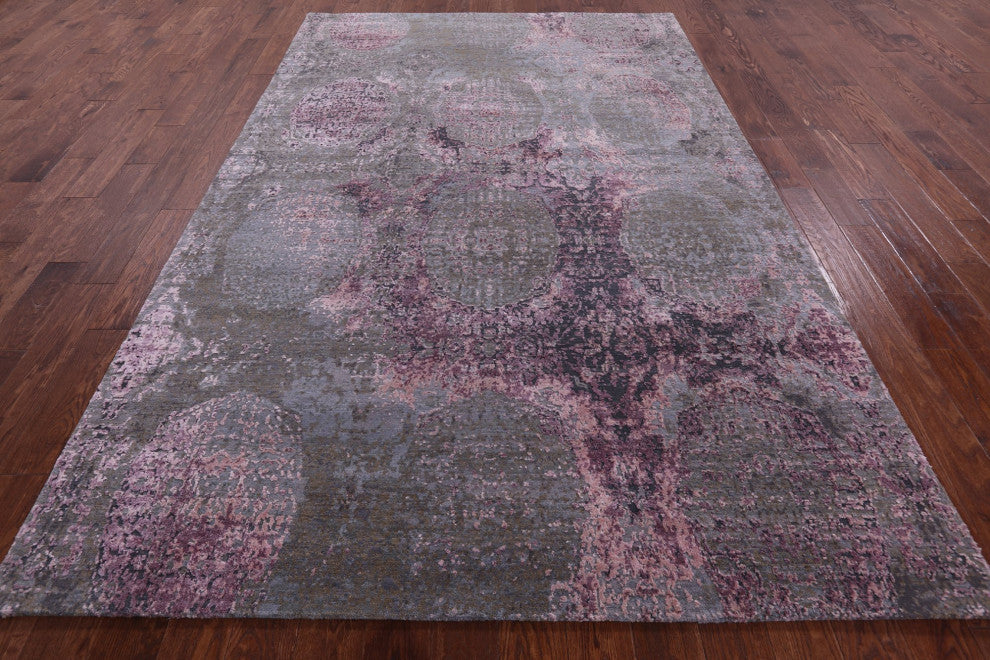 6' 6" X 9' 11" Wool and Silk Modern Handmade Rug Q9060