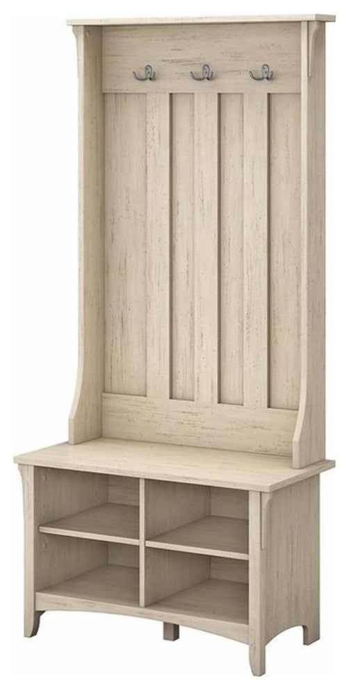 Salinas Hall Tree with Shoe Storage Bench in Antique White - Engineered Wood