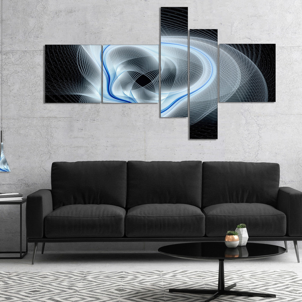 Light Blue Abstract Fractal Flower, Floral Art Canvas Print, 60"x32", 5 panels