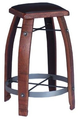 Barrel Stave Stool With Chocolate Leather Top, Pine, 28"