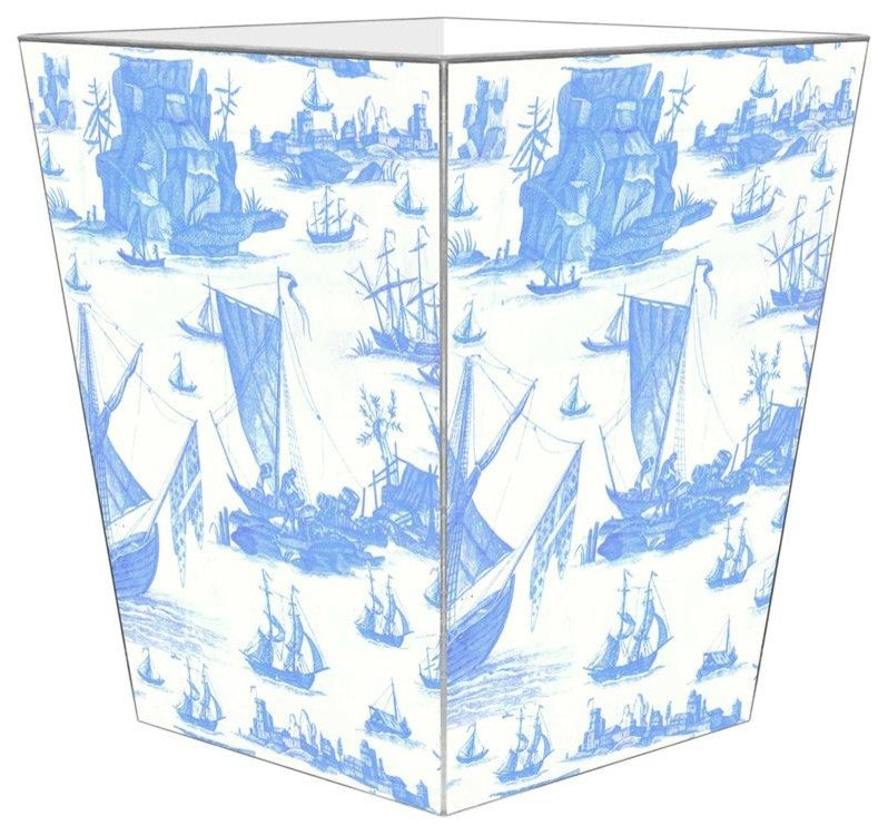 Blue Boat Toile Wastepaper Basket