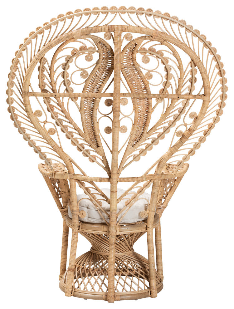 Fedra Modern Bohemian Natural Brown Rattan Peacock Accent Chair