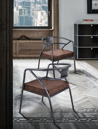 Paisley Modern Dining Chair in Industrial Gray Finish and Brown Fabric