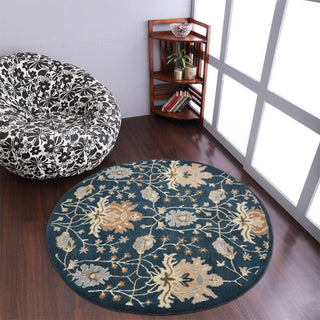 HAND TUFTED WOOL ECO-FRIENDLY AREA RUGS- Round, Blue, Floral