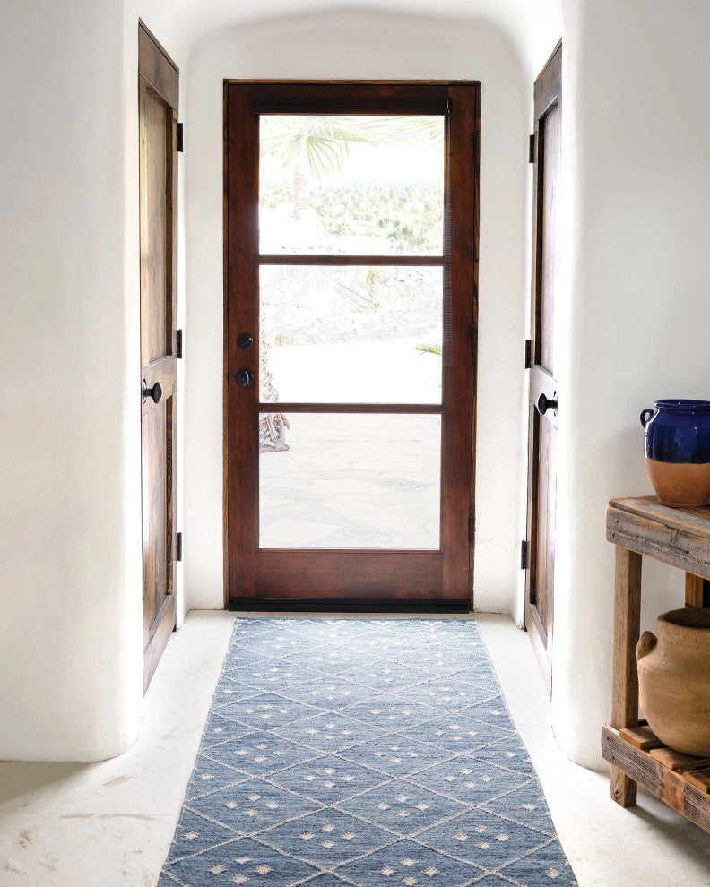 Dash & Albert Kota Indigo Handwoven Wool Rug, Blue, Runner-2'6" x 8'