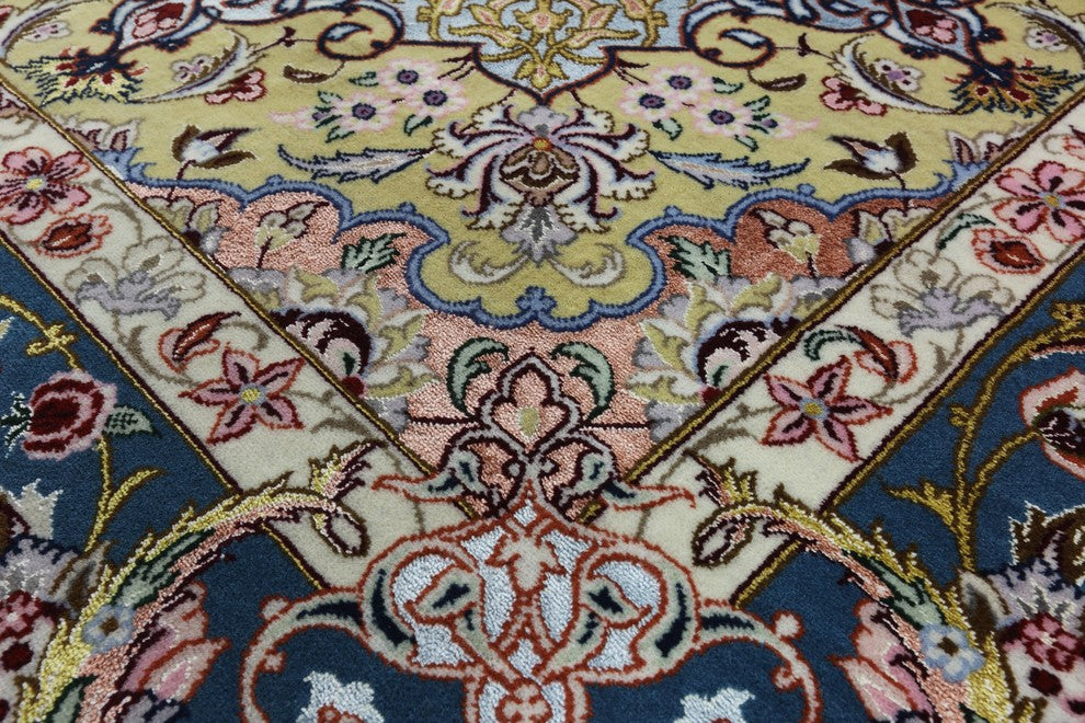 Super Fine Silk Signed Authentic Persian Isfahan Area Rug, 5'x8'