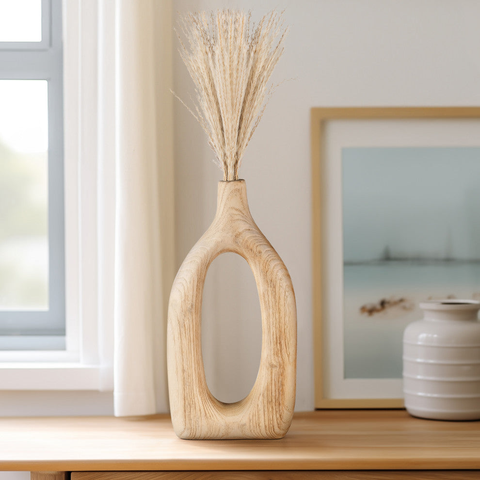 Wood, 14"H Cut-Out Vase, Natural