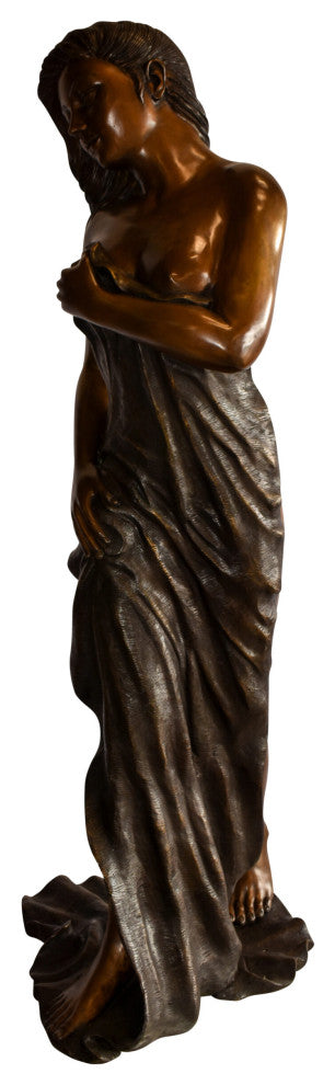 Beautiful Women Nude Art Holding Drape Bronze Statue 22" x 18" x 49"H