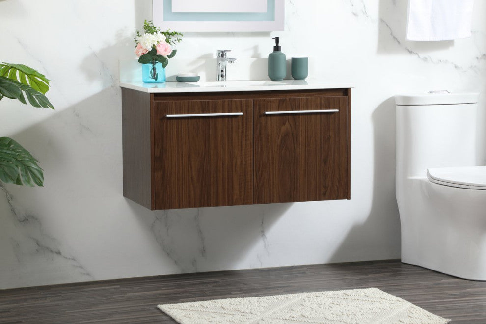 Elegant VF44536MWT-BS 36" Single Bathroom Vanity, Walnut With Backsplash