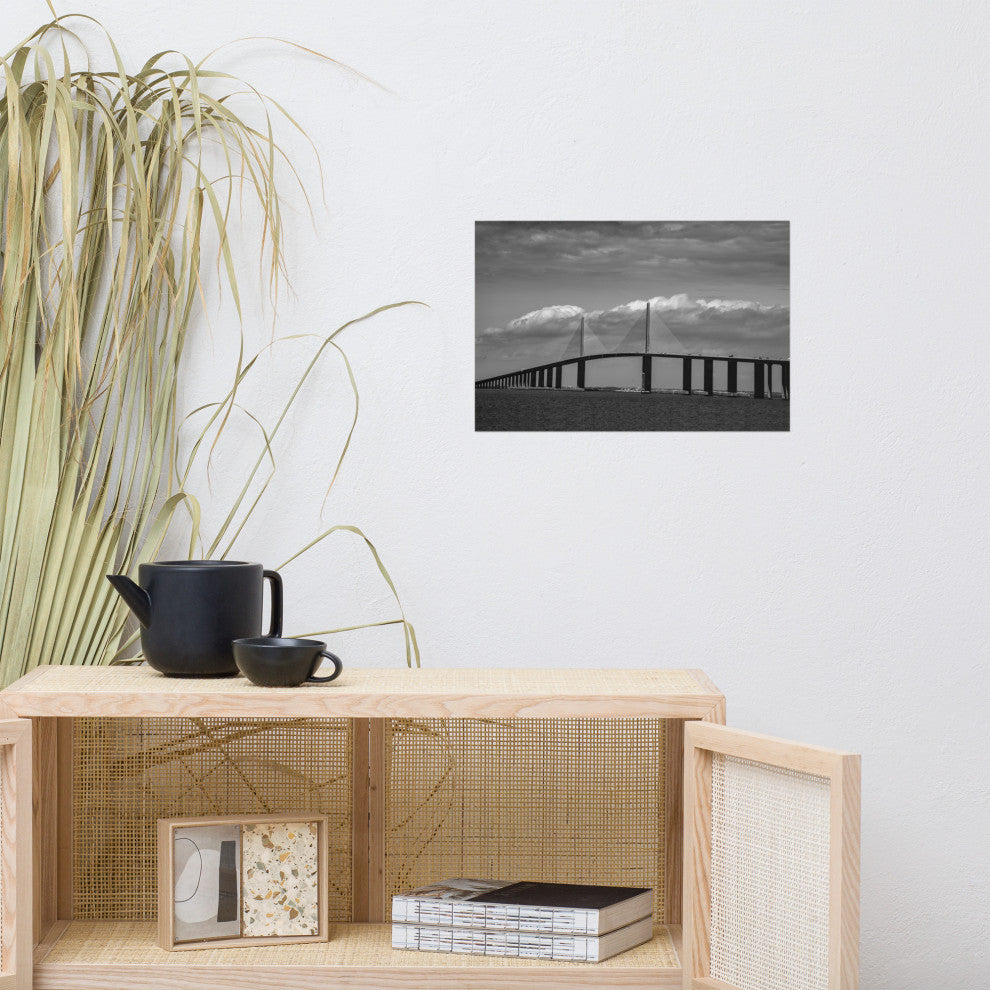 Skyway Bridge Black and White Coastal Landscape Photo Unframed Wall Art Print, 12" X 18"