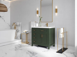 Cambridge 36 Right Offset Bath Vanity in Pewter Green 2" Carrara Marble
