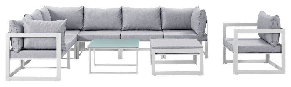 White Gray Fortuna 9 Piece Outdoor Patio Sectional Sofa Set