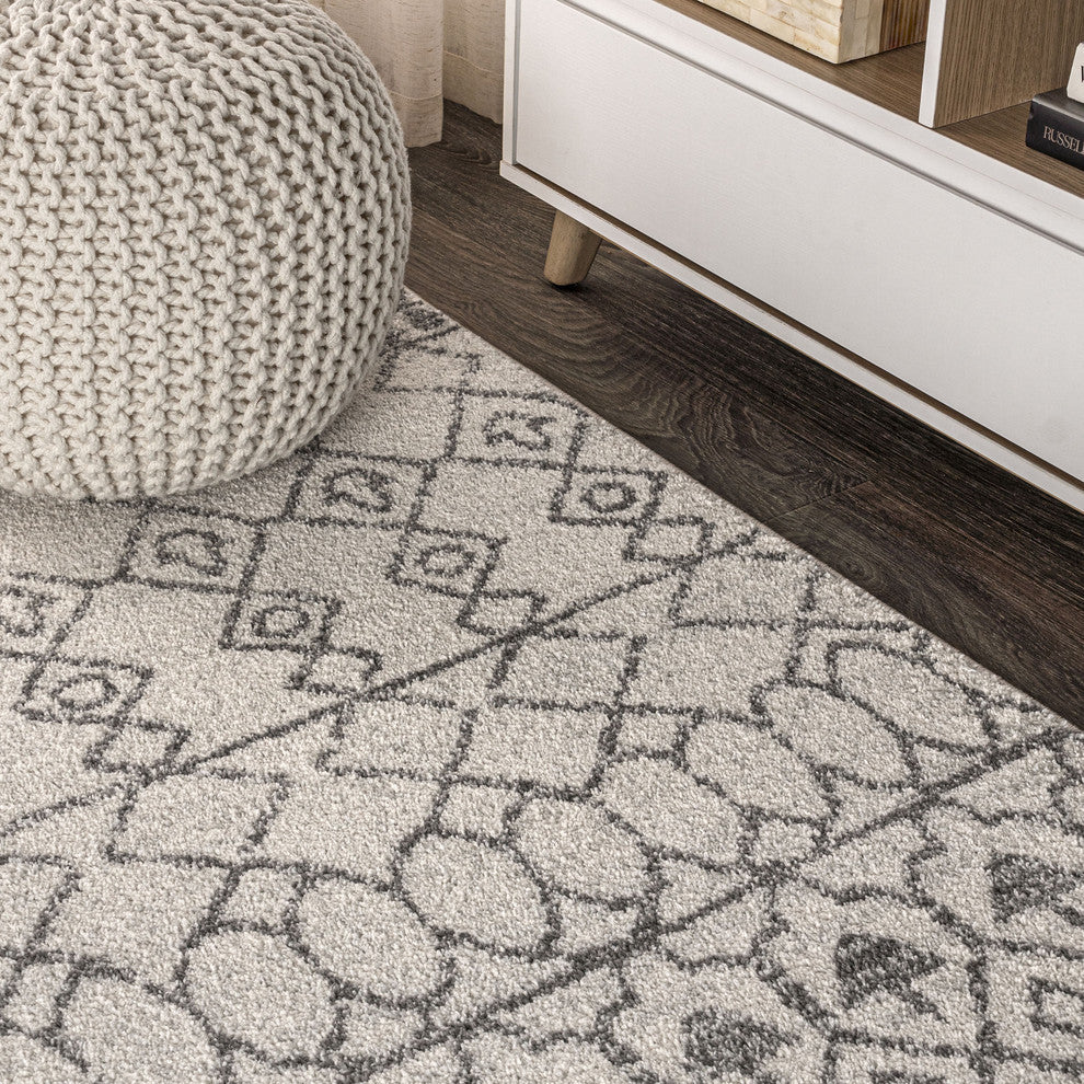 Izil Moroccan Beni Souk Area Rug, Cream/Gray, 3 X 5