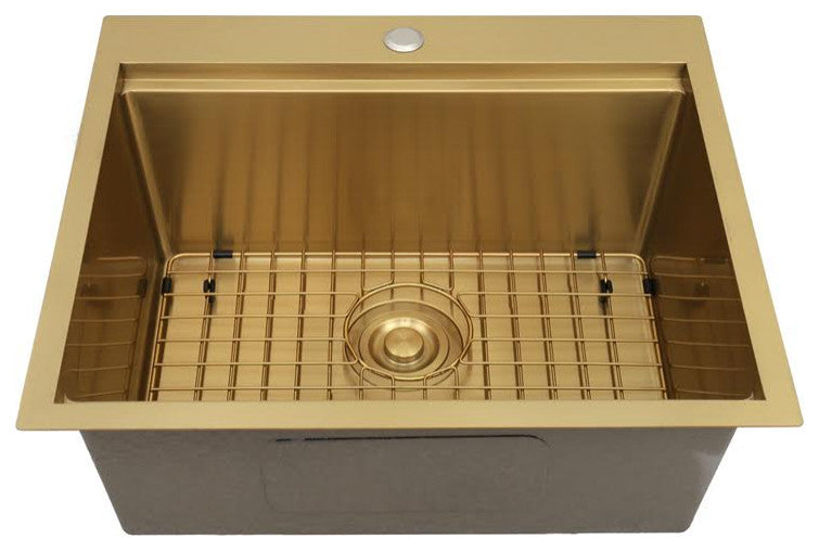 Workstation Top Mount/Drop-in Matte Stainless Steel Sink, Gold, 25x22x10