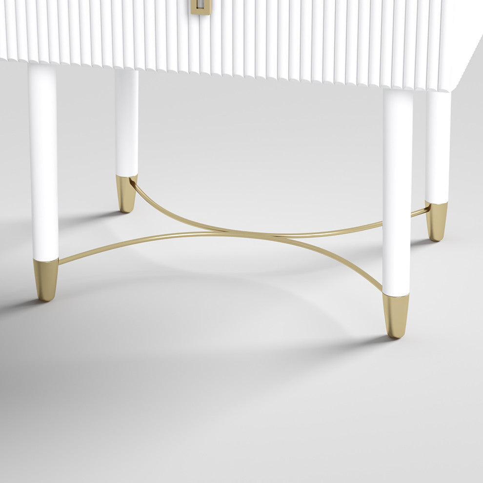 Modern White Nightstand Wood Nightstand Bedside Table with Drawer in Gold