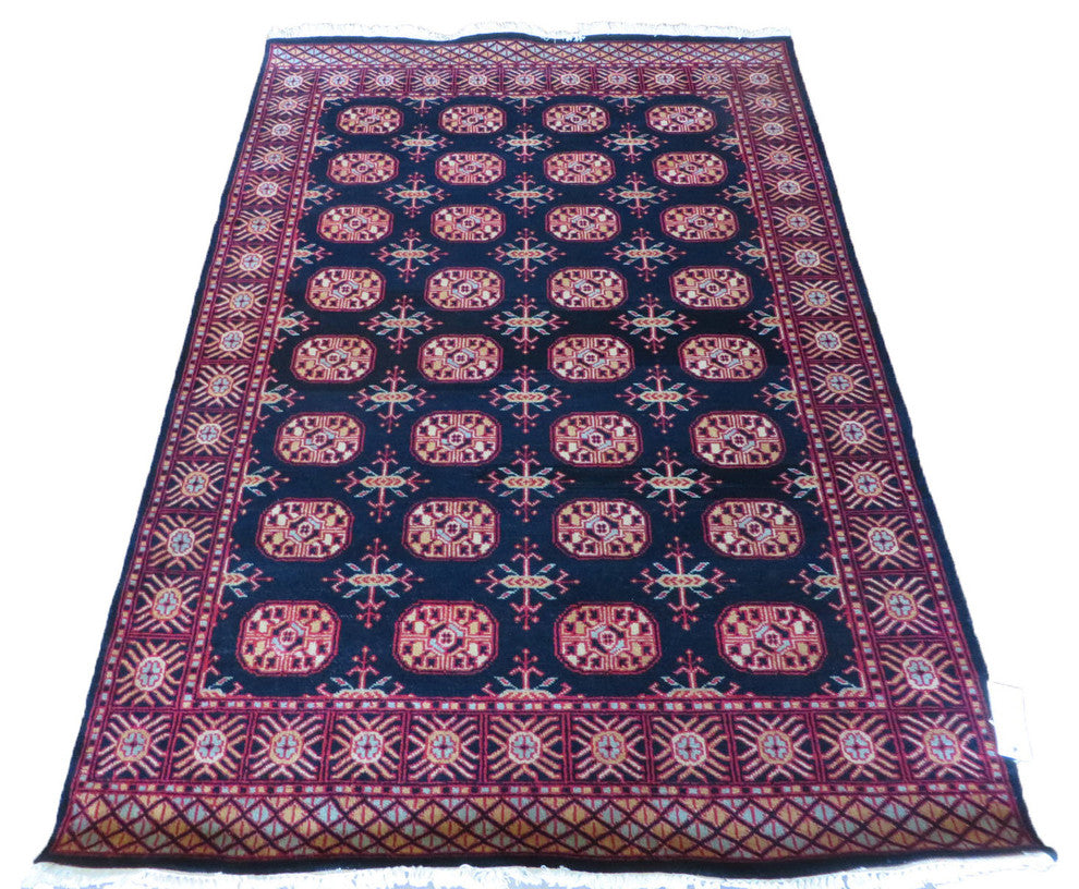 4'6x6'7 Black Bokara Hand Knotted Oriental Rug