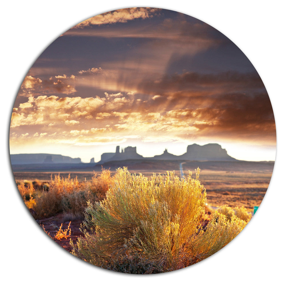 Monument Valley Under Cloudy Sky, African Landscape Disc Artwork, 36"