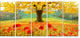 Beautiful Autumn Yellow Tree, Floral Canvas Art Print, 60"x28", 5 Panels