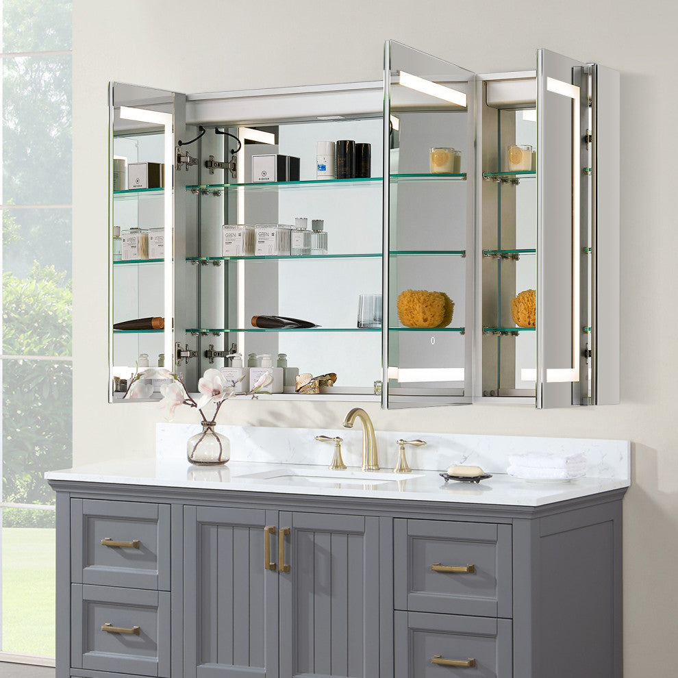 Bojano Frameless Surface-Mount/Recessed LED Lighted Medicine Cabinet, 48"