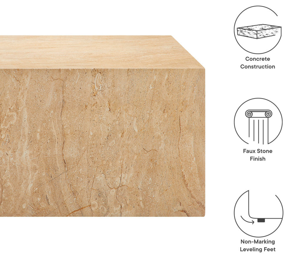 Jordana Square Plinth Indoor Concrete Coffee Table, Travertine
