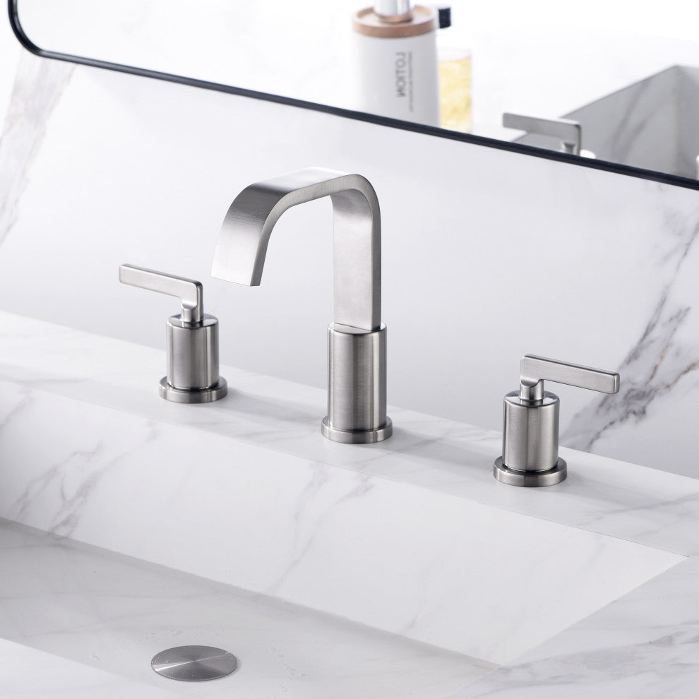 Luxier WSP04-T 2-Handle Widespread Bathroom Faucet with Drain, Brushed Nickel